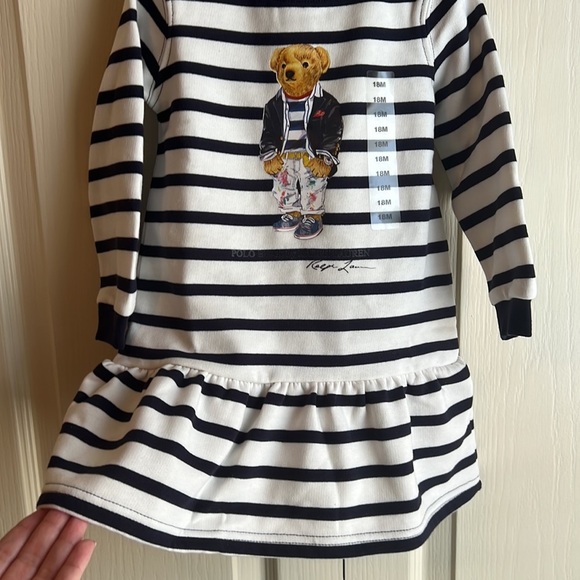 NWT Infant/Child Polo Bear by Ralph Lauren Striped Fleece-Lined Sweatshirt Dress - Picture 4 of 8